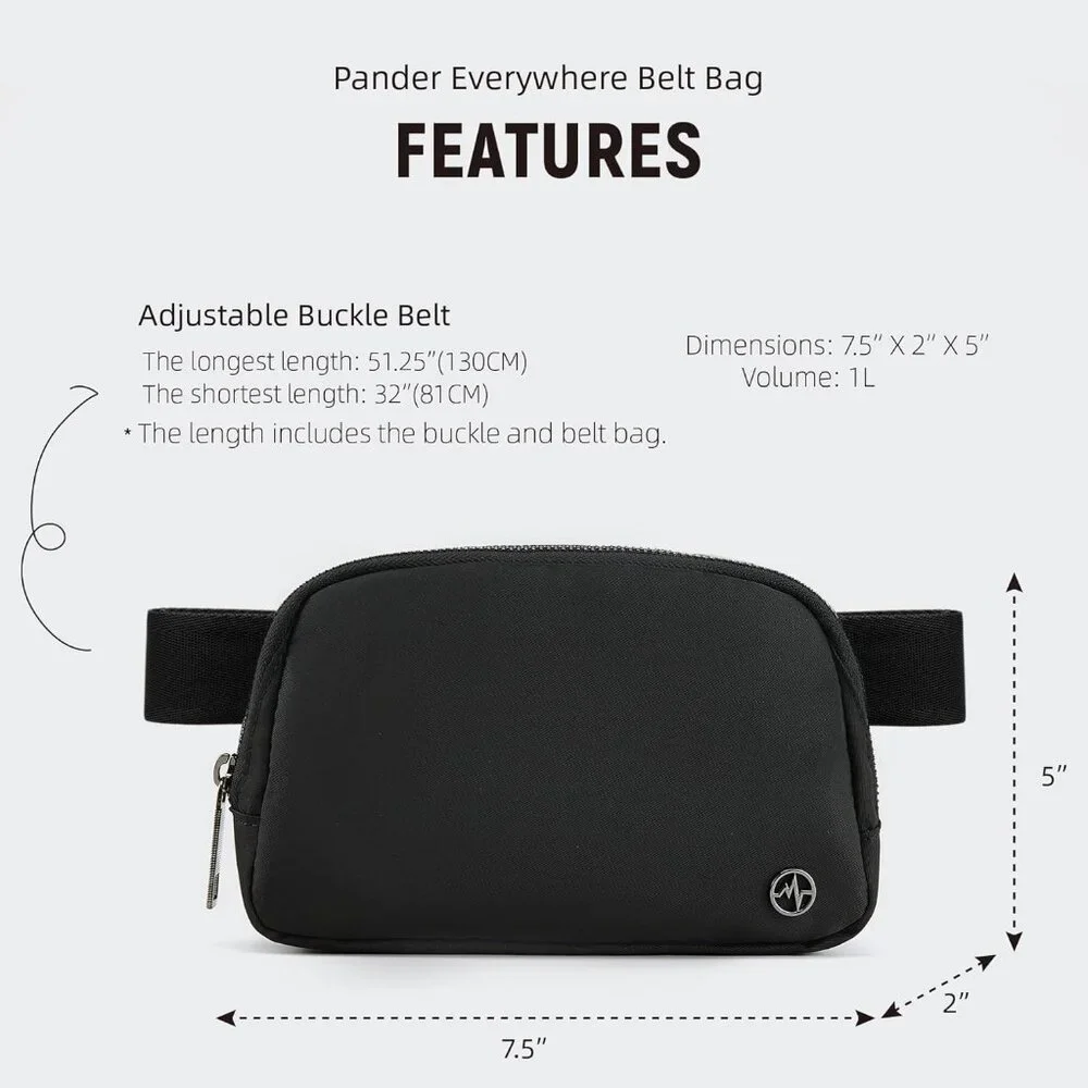 💫 Men Black Adjustable Strap Pander FannyPack Fashion Waist Belt Crossbody Bag